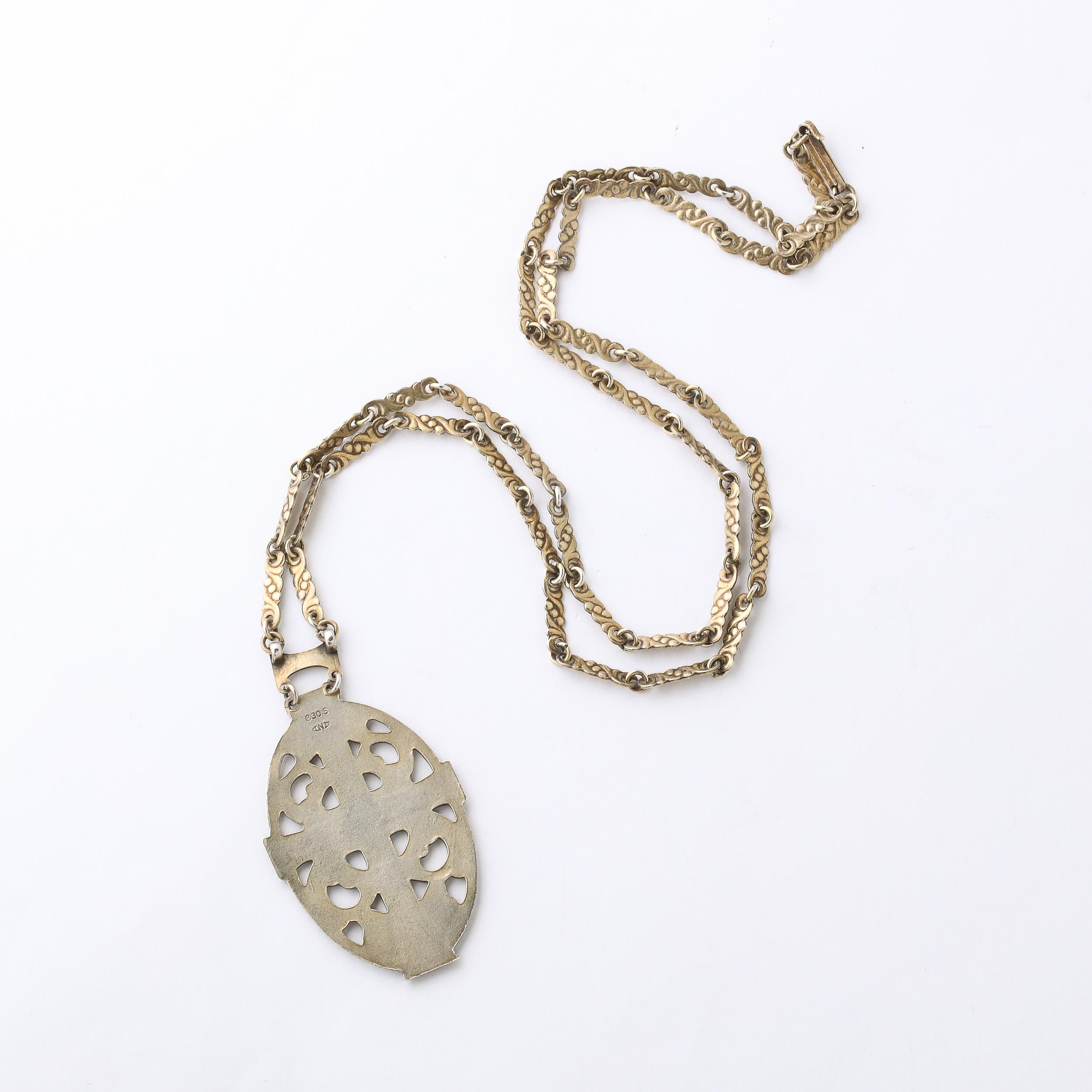 Antique Gilt Silver & Enamel Decorated Openwork Cross Pendant Necklace For Sale 1