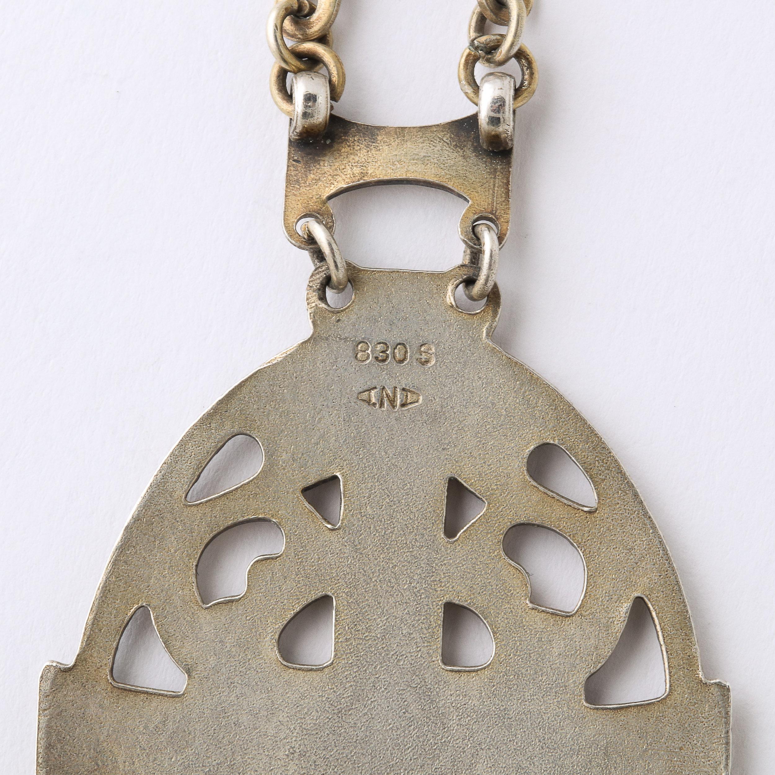 Antique Gilt Silver & Enamel Decorated Openwork Cross Pendant Necklace For Sale 3