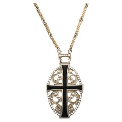 Used Gilt Silver & Enamel Decorated Openwork Cross Pendant Necklace