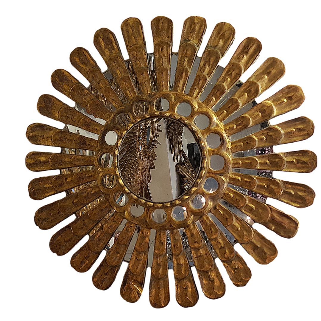 Miroir ancien doré à l'ancienne Sunburst Bon état - En vente à New York, NY