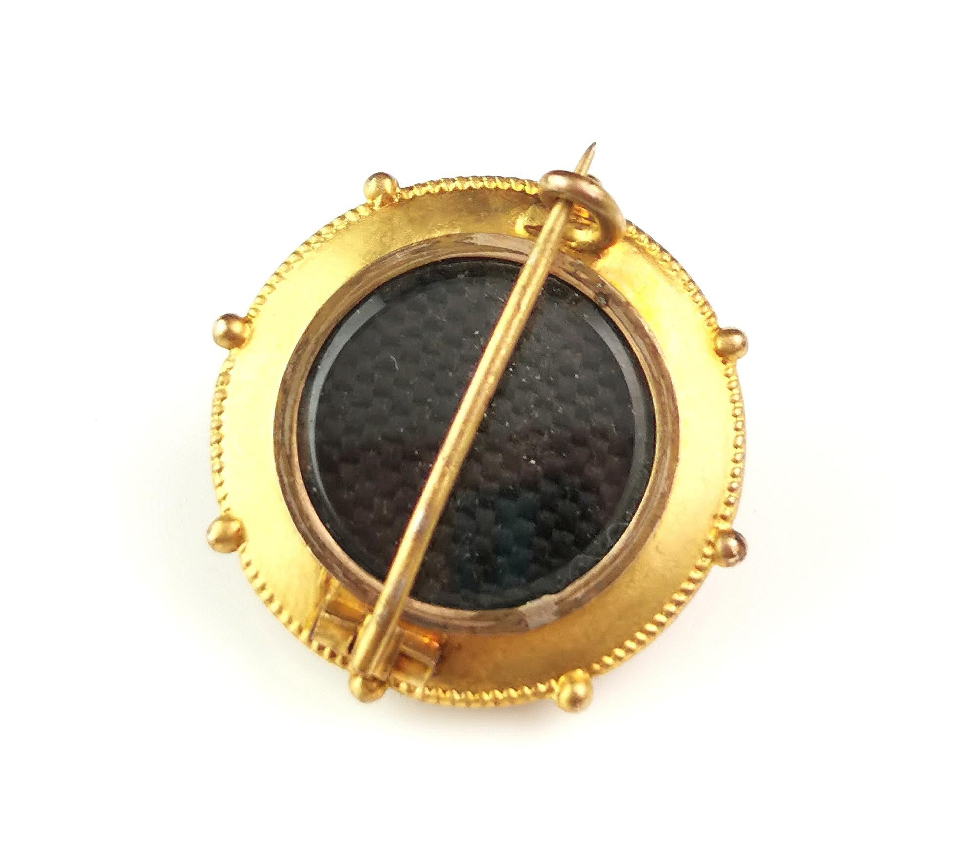Women's Antique gilt target brooch, hairwork, Mourning 