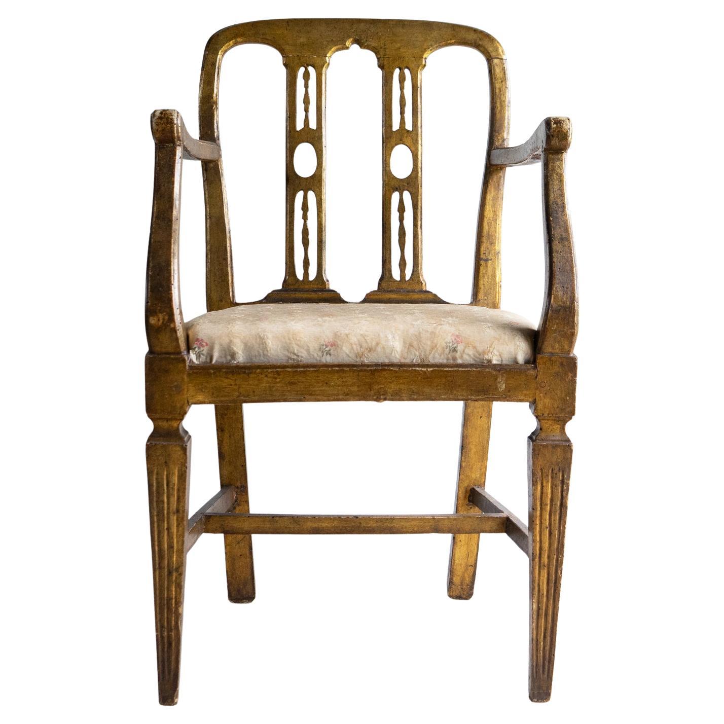 Ancienne chaise d'appoint vénitienne dorée, fin 18e/début 19e siècle en vente