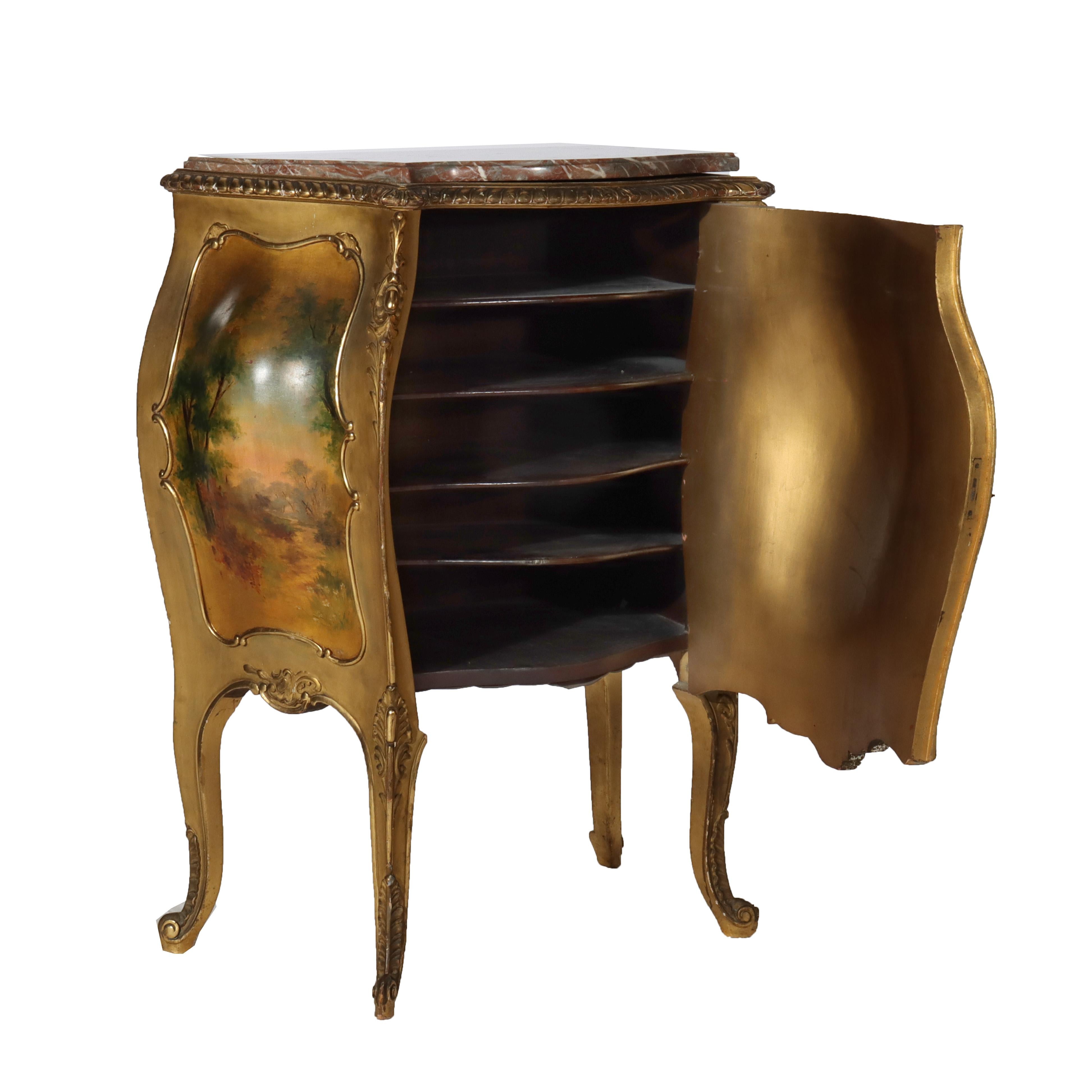 Antique Gilt & Vernis Martin Painted Marble Top Bombay Commode 19thC For Sale 1