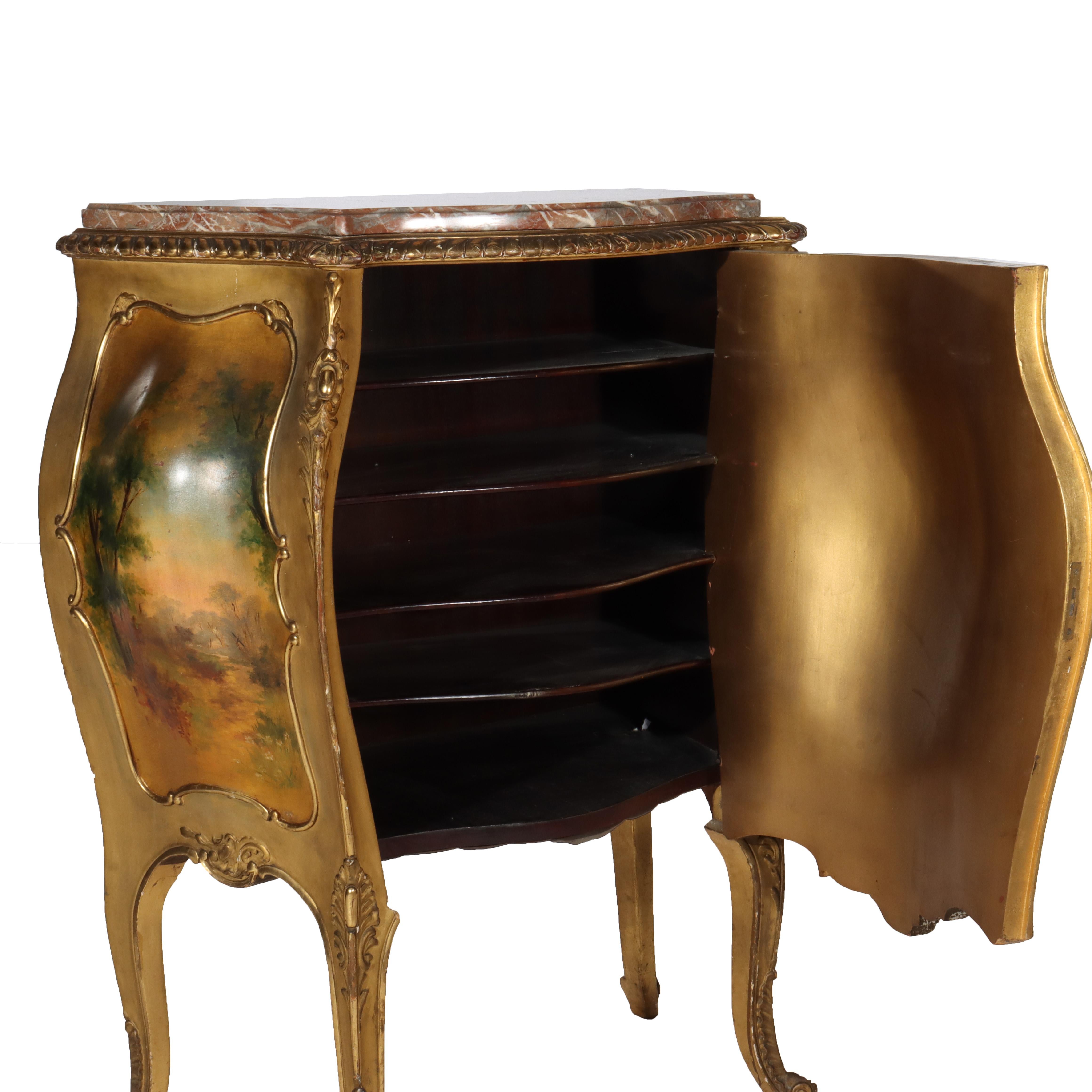 Antique Gilt & Vernis Martin Painted Marble Top Bombay Commode 19thC For Sale 2