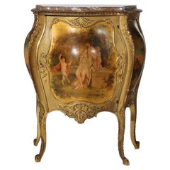 Antique Gilt & Vernis Martin Painted Marble Top Bombay Commode 19thC