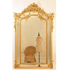 Antique Gilt Wall Mirror, Mirror with Birds and Flowers, Gold Leaf Frame, XIX