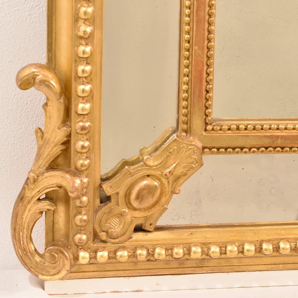 Antique Gilt Wall Mirror, Mirror with Birds and Flowers, Gold Leaf Frame, XIX 1