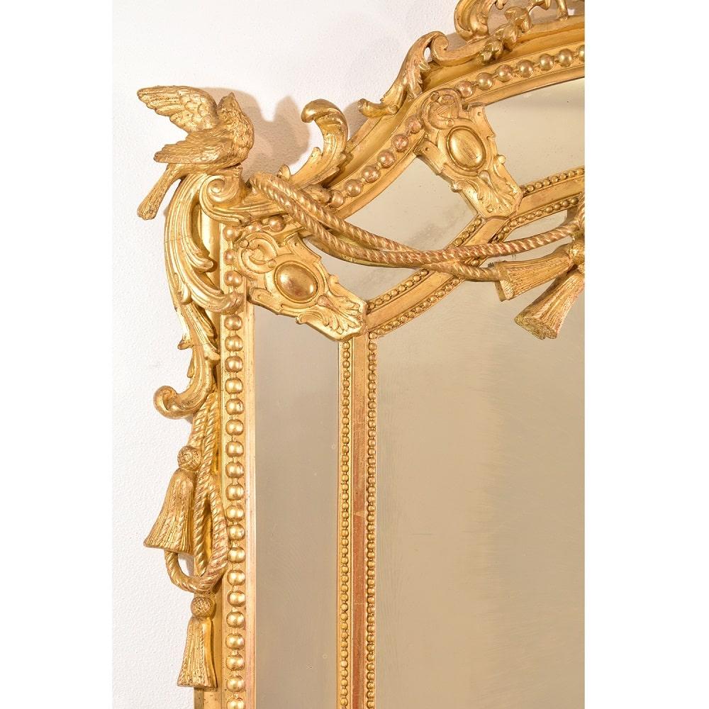 Antique Gilt Wall Mirror, Mirror with Birds and Flowers, Gold Leaf Frame, XIX 2