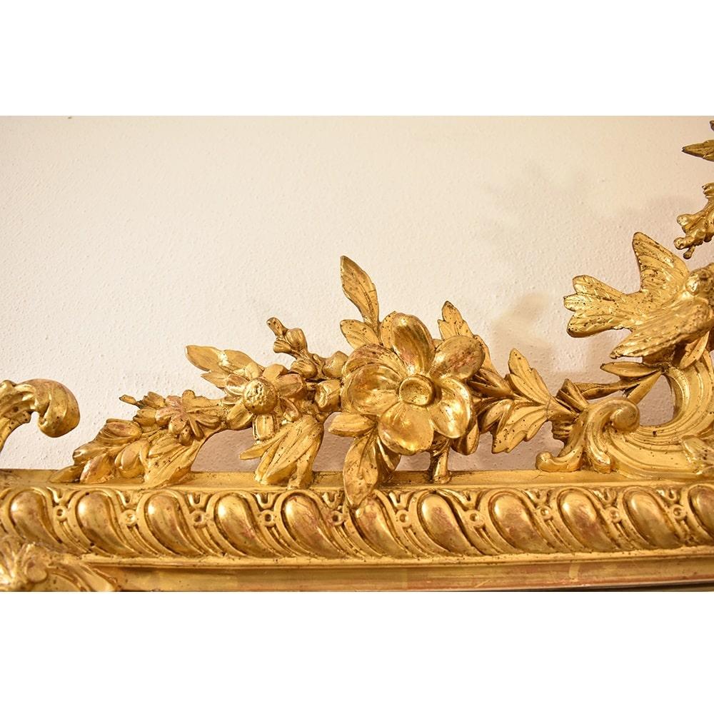 Antique Gilt Wall Mirror, Mirror with Flowers and Little Birds, Gold Leaf Frame 2