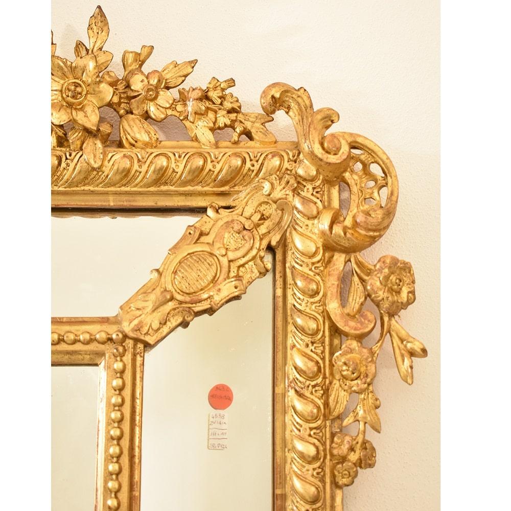 Antique Gilt Wall Mirror, Mirror with Flowers and Little Birds, Gold Leaf Frame 3