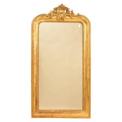 Antique Gilt Wall Mirror, Mirror with Flowers, Gold Leaf Frame, XIX Century