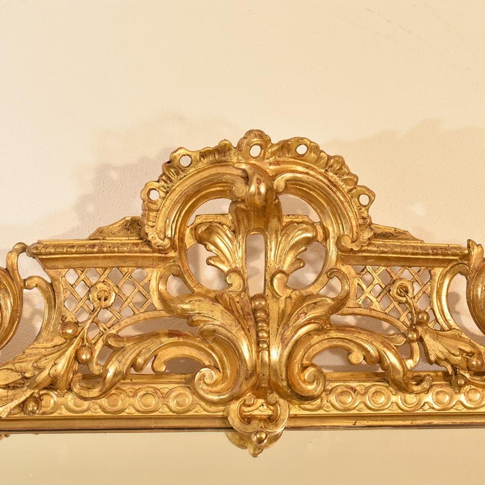 19th Century Antique Gilt Wall Mirror, Mirror with Lyre and Flowers, Gold Leaf Frame, XIX