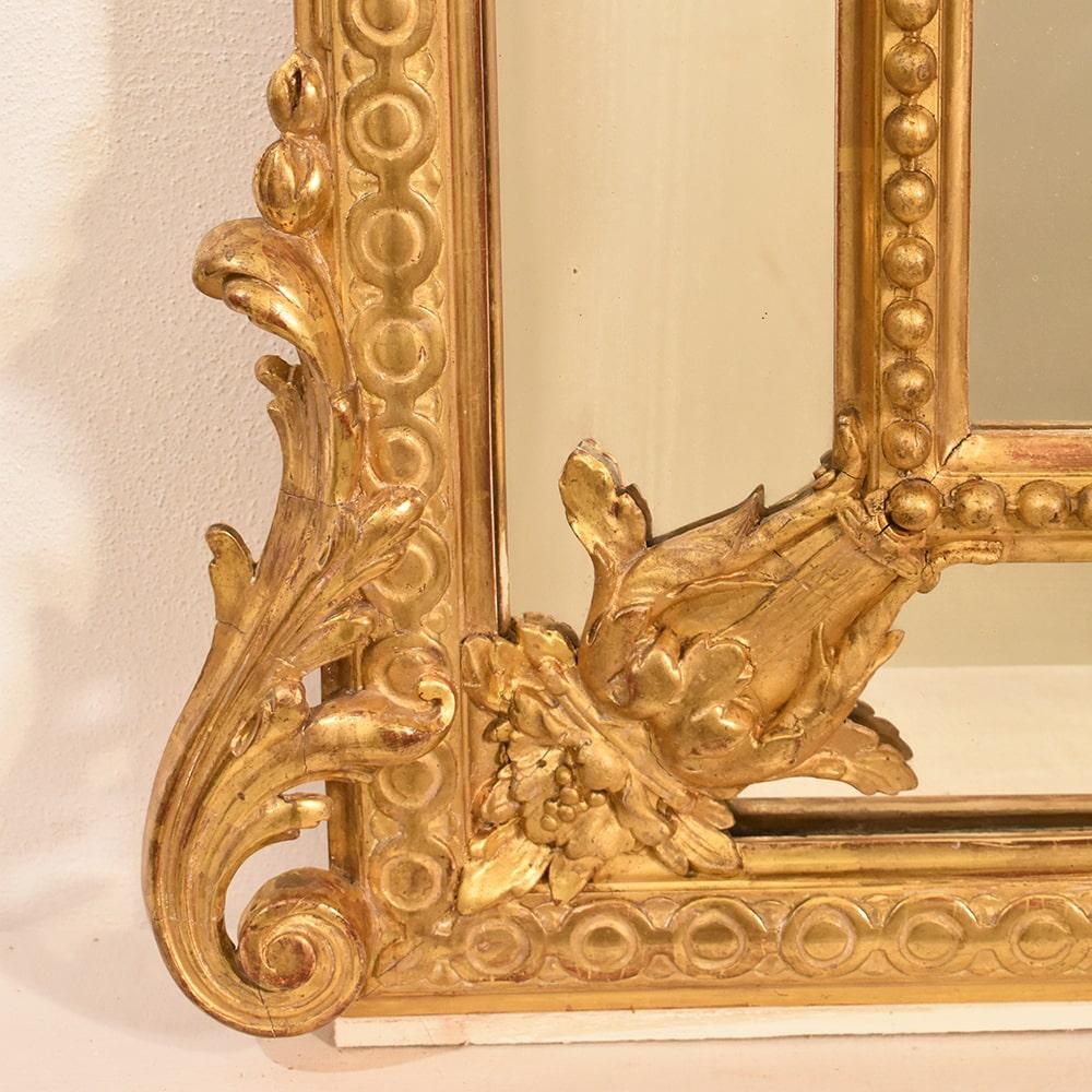 Antique Gilt Wall Mirror, Mirror with Lyre and Flowers, Gold Leaf Frame, XIX 3