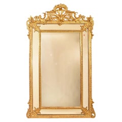 Antique Gilt Wall Mirror, Mirror with Lyre and Flowers, Gold Leaf Frame, XIX