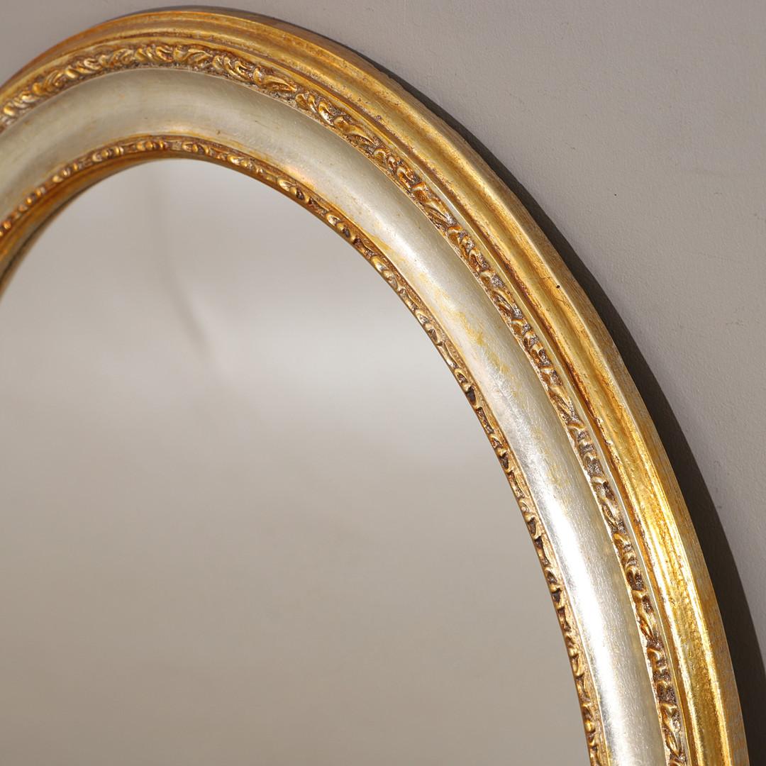 Engraved Lux Wall Mirror, Oval Modern Console Mirror, Antique Gilt French Art Deco Mirror For Sale