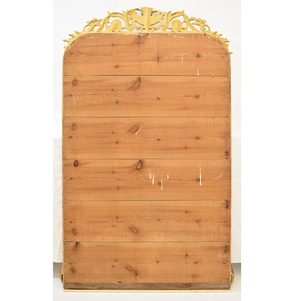 19th Century Antique Gilt Wall Mirror with Flowers and Cup, Gold Leaf Frame, XIX Century