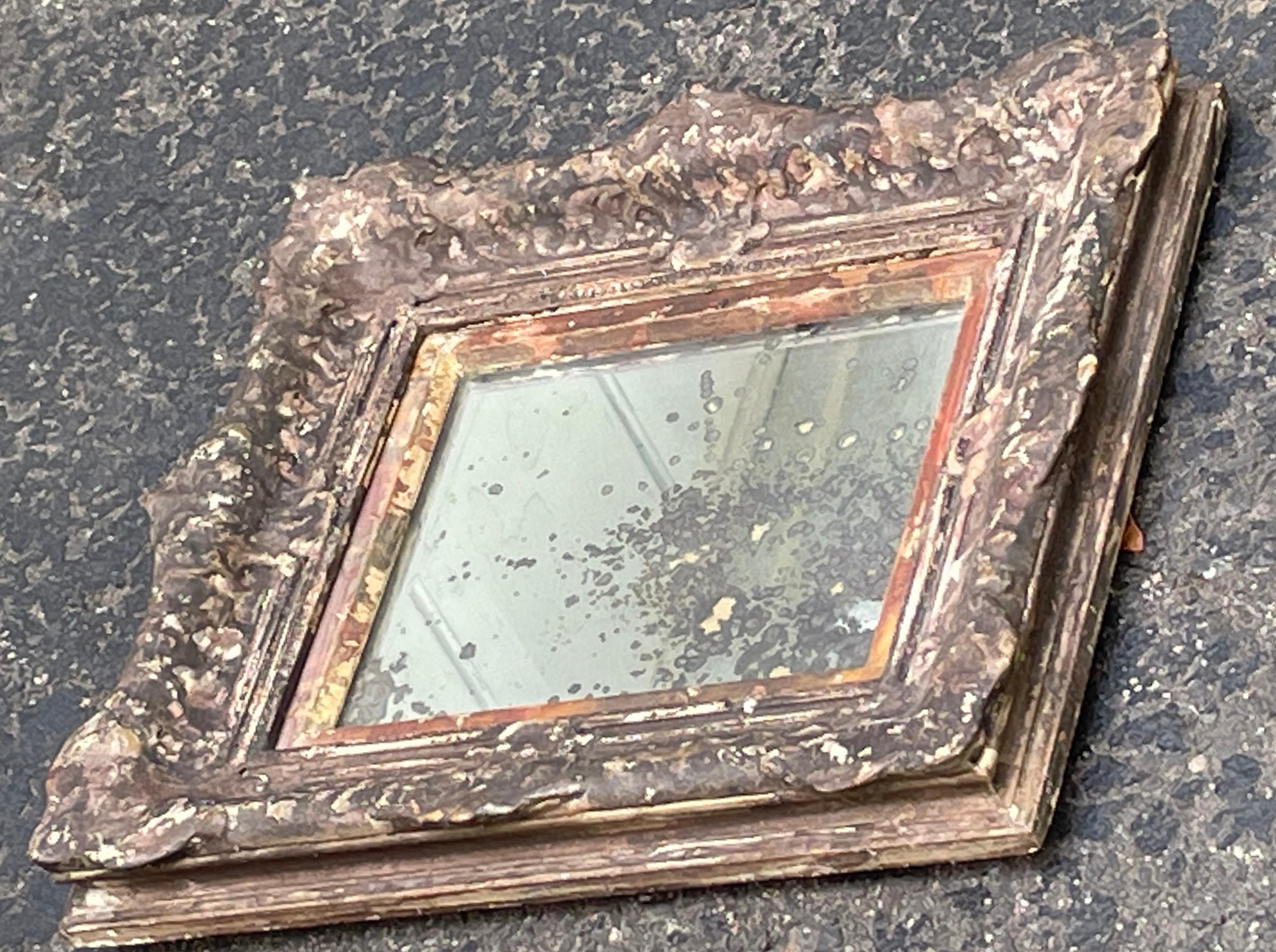 19th Century Antique Gilt Weathered Barbizon Mirror with Mercury Glass For Sale