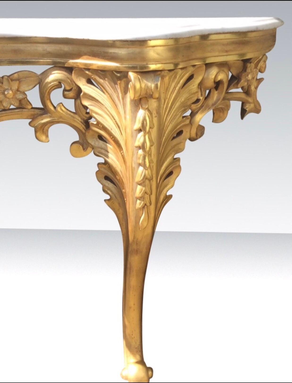 Antique Gilt Wood Carved Console Side Marble Top Table In Good Condition For Sale In Antrim, GB