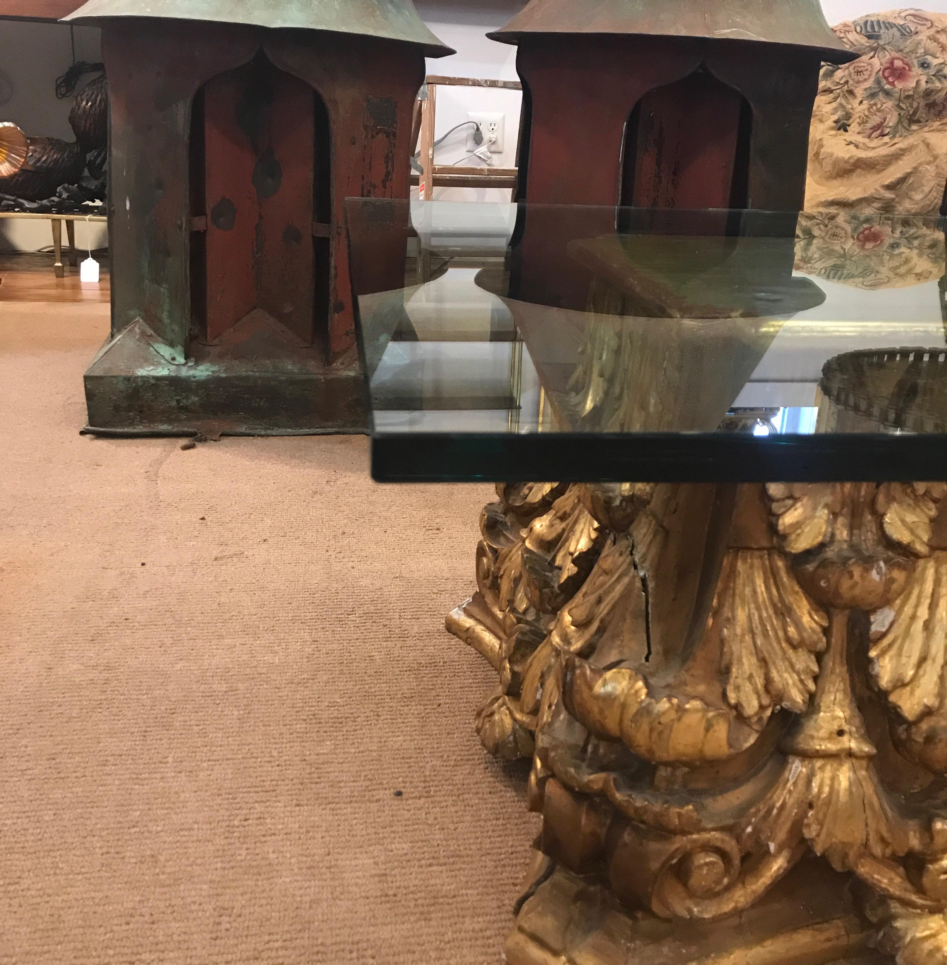 Antique Giltwood Column Capital Cocktail Table In Good Condition In Lambertville, NJ