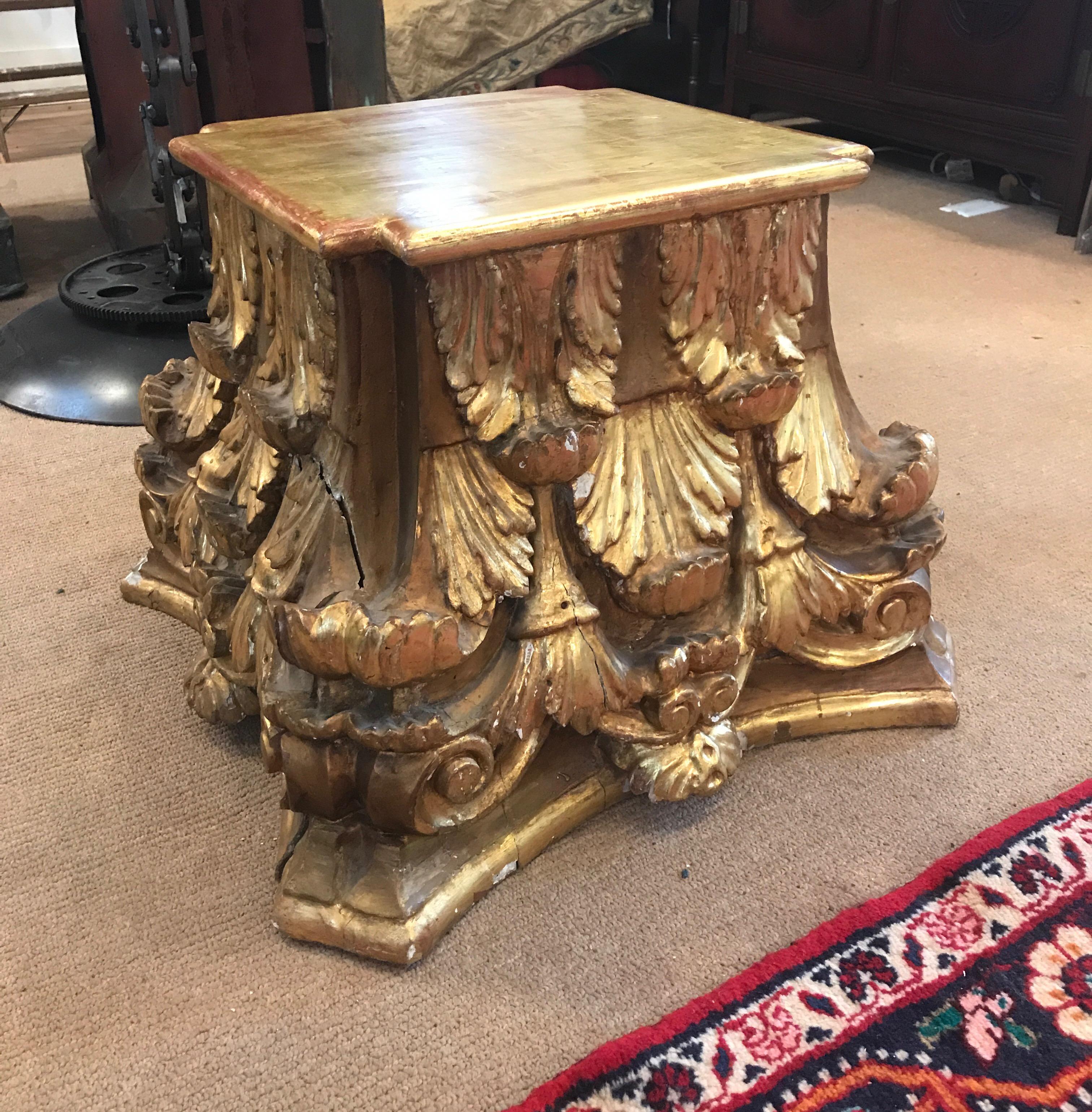 Gesso Antique Giltwood Column Capital Cocktail Table
