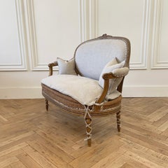 Antique Gilt Wood French Louis XVI Style Open Arm Settee