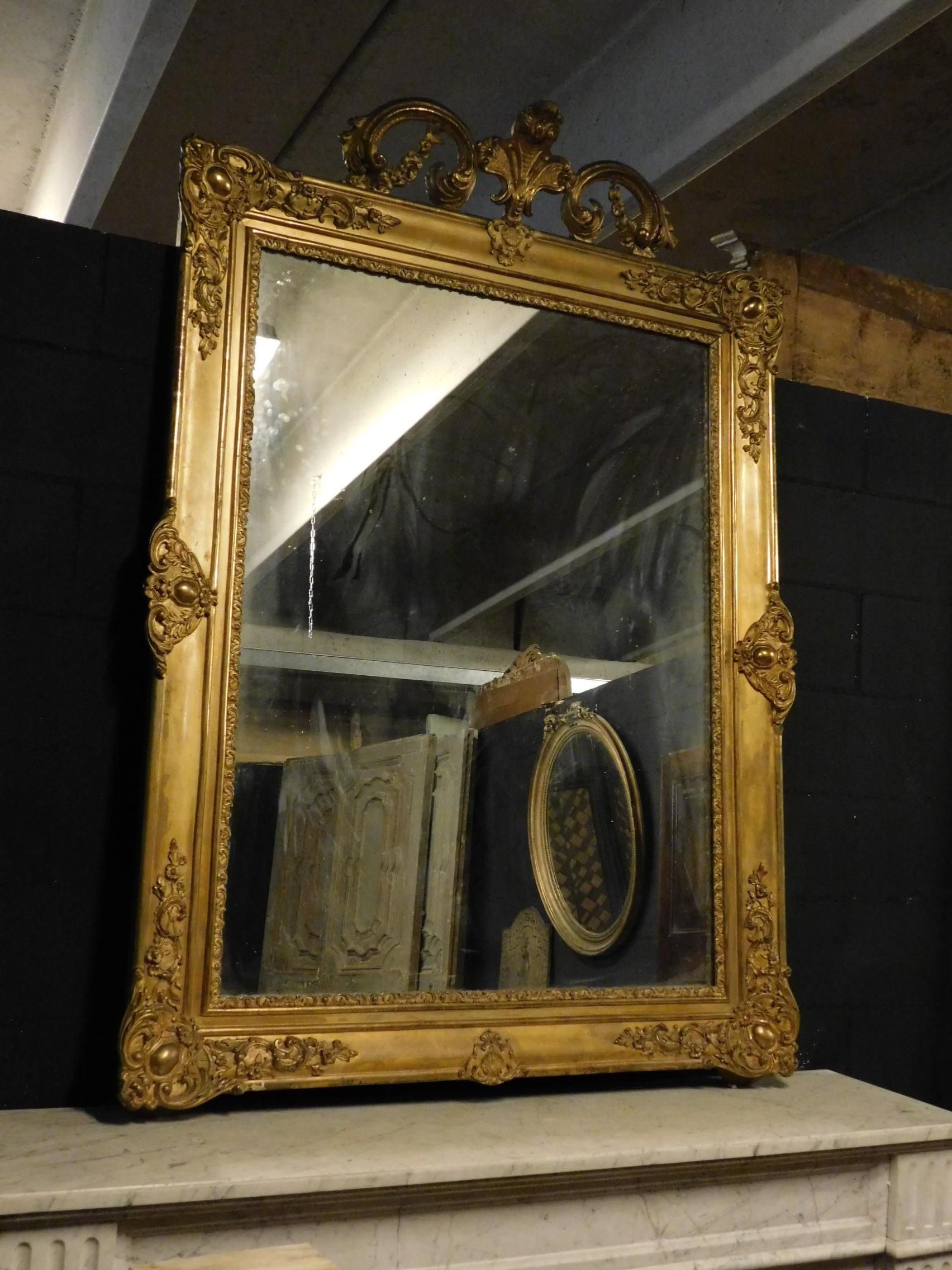 Italian Antique Giltwood Mirror with Large Carved Molding, Italy, 1800