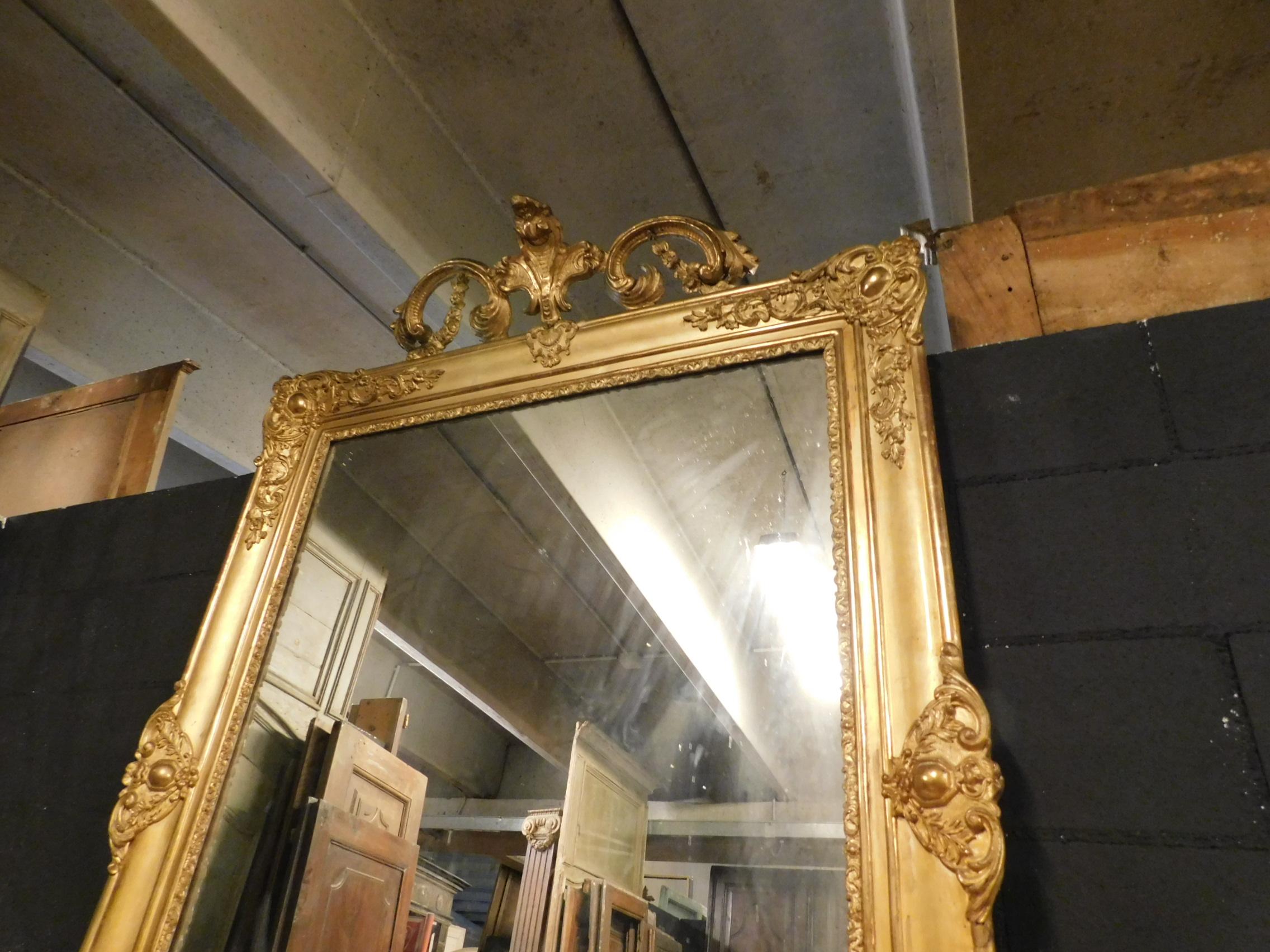 Wood Antique Giltwood Mirror with Large Carved Molding, Italy, 1800