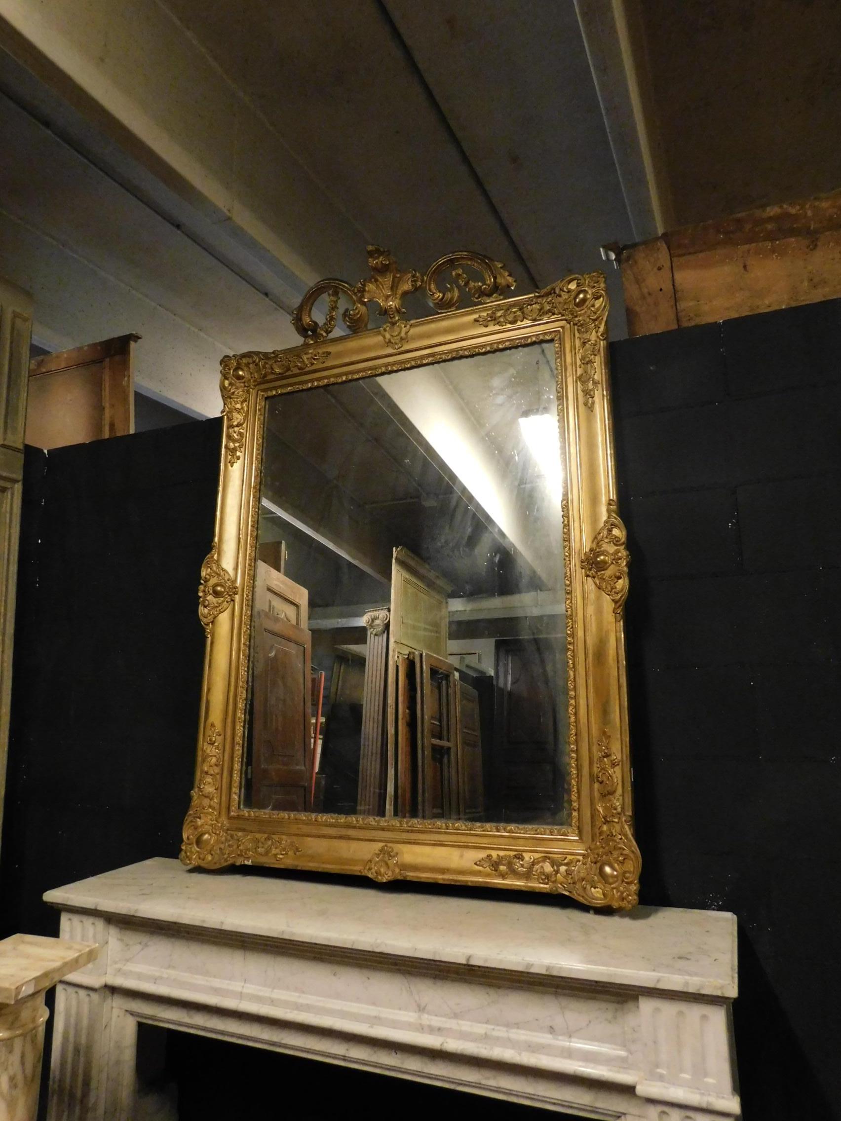 Antique Giltwood Mirror with Large Carved Molding, Italy, 1800 1