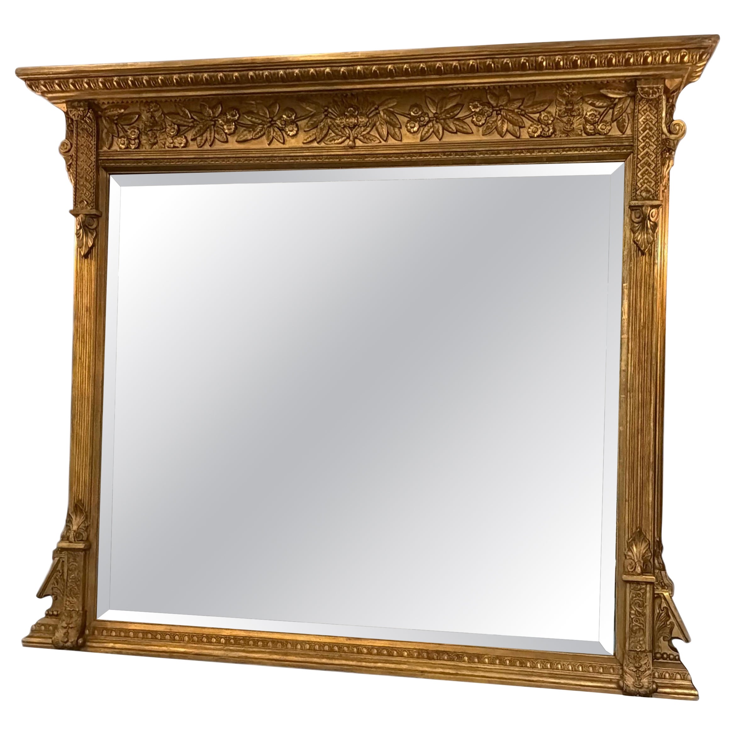Miroir de cheminée antique en bois doré