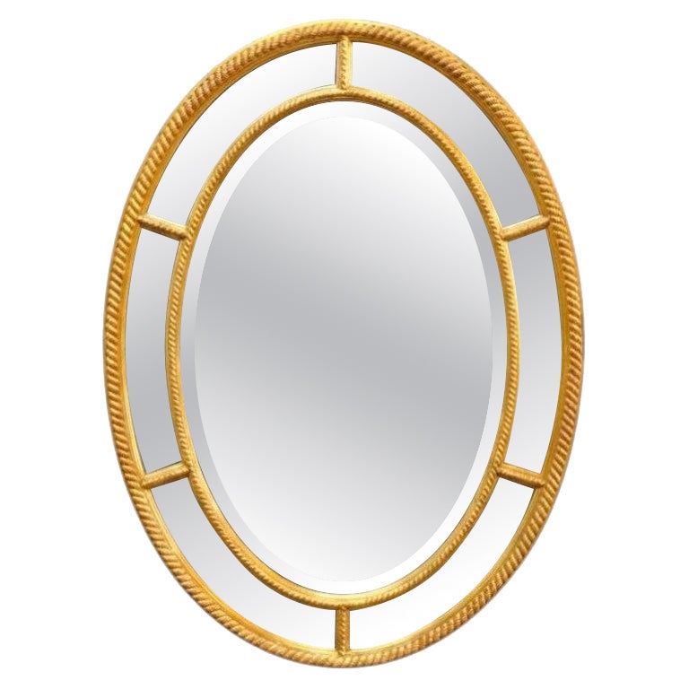 Antique Gilt Wood Parclose Oval Wall Mirror C1930