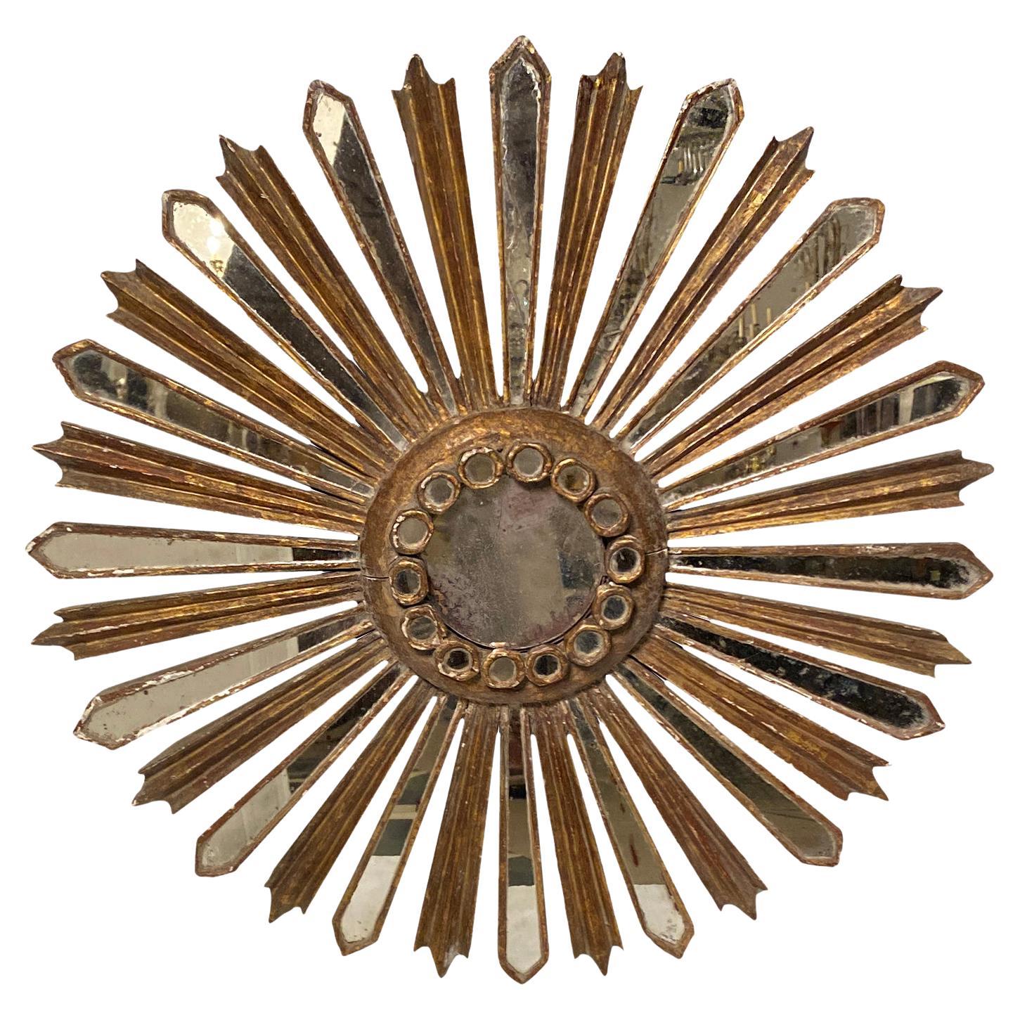 Antique Gilt Wood Sunburst Mirror For Sale