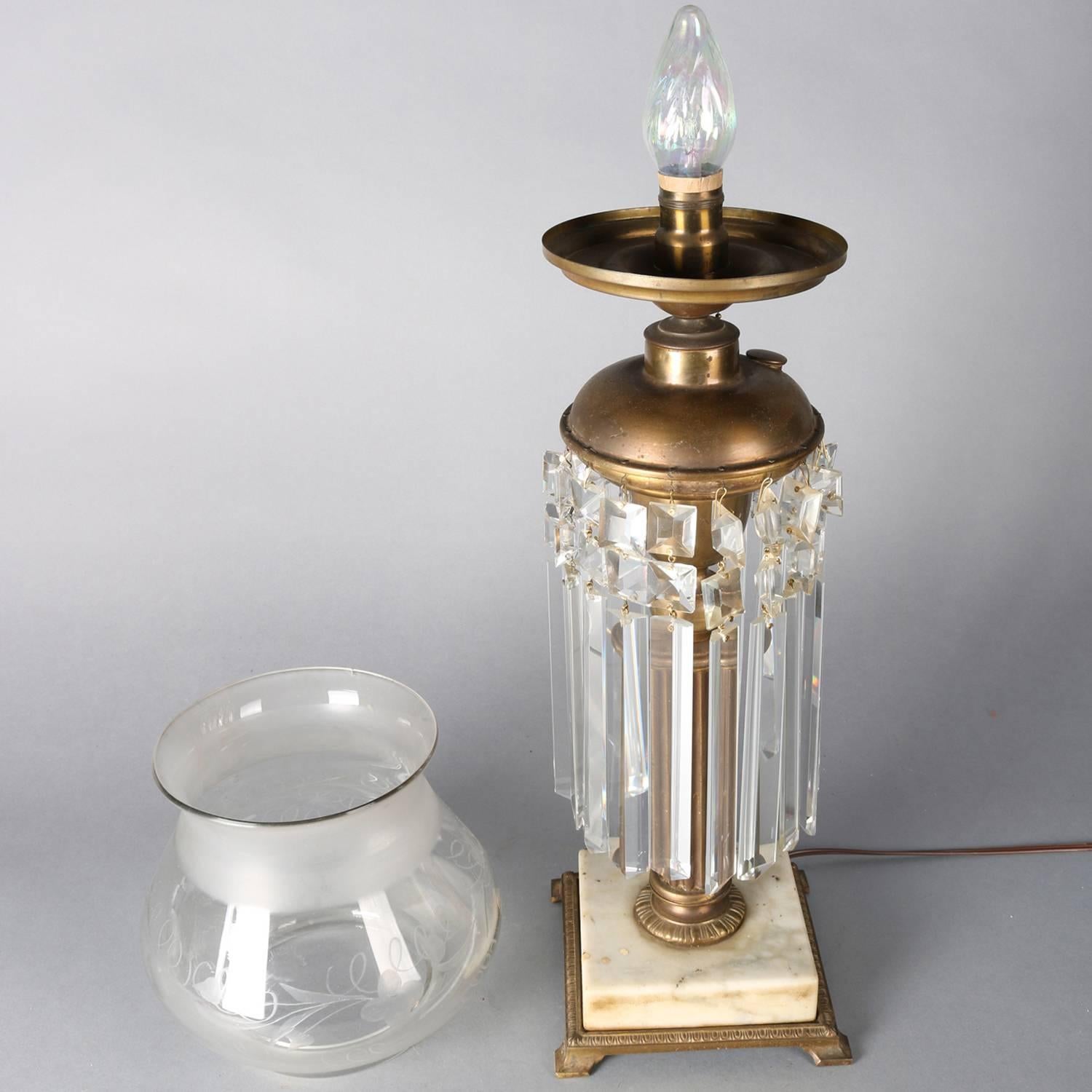 Antique Gilt, Marble and Crystal Electrified Solar Lamp, 19th Century 4