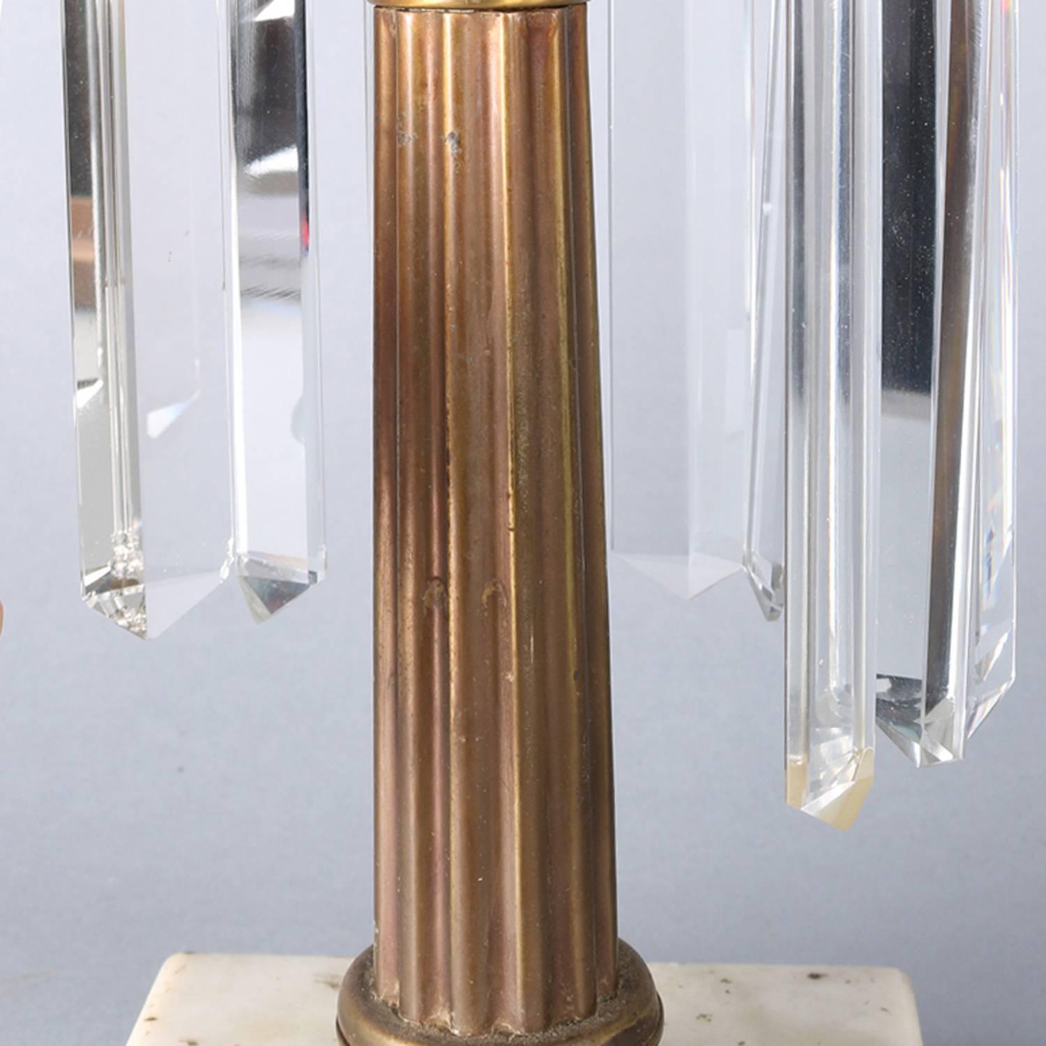 American Antique Gilt, Marble and Crystal Electrified Solar Lamp, 19th Century