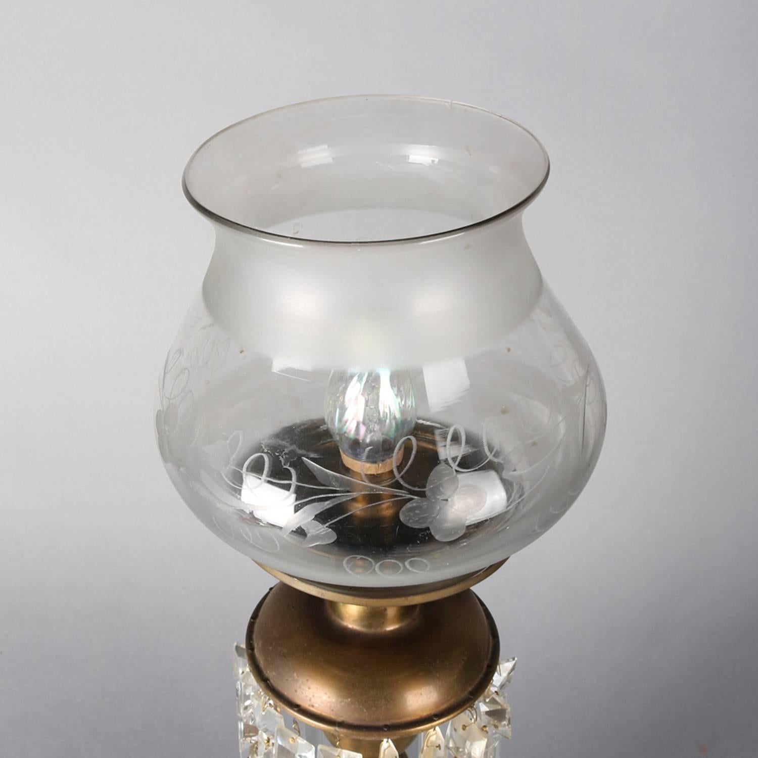 Metal Antique Gilt, Marble and Crystal Electrified Solar Lamp, 19th Century