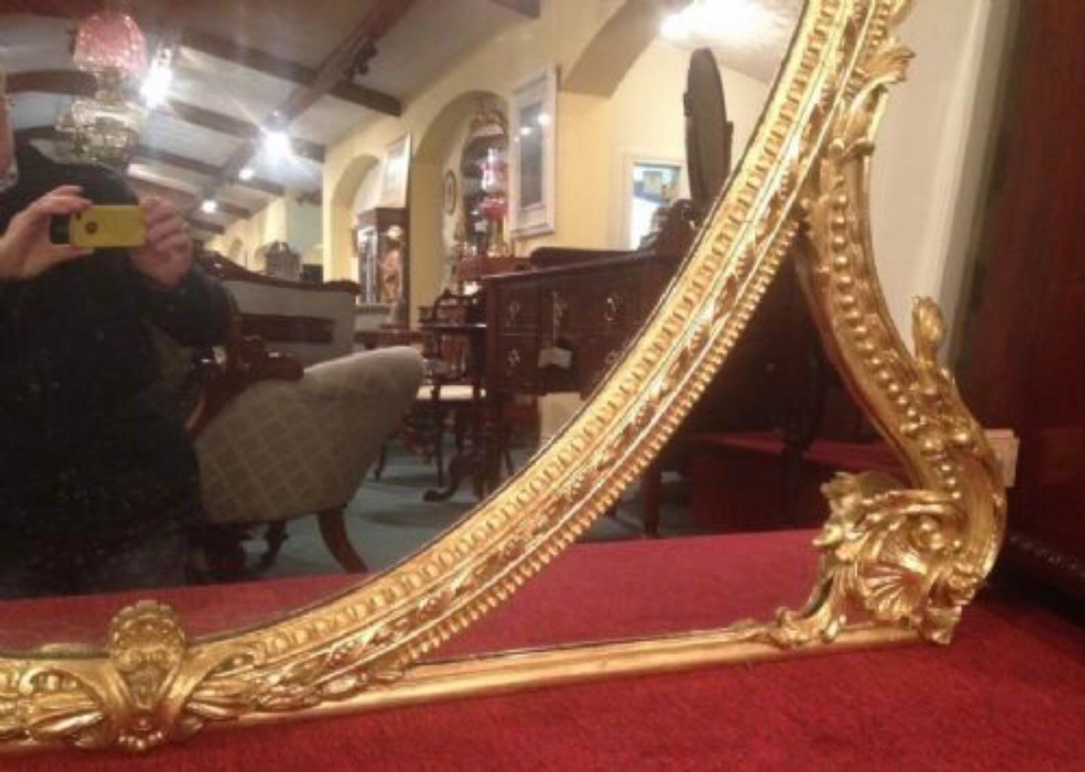 Mid-19th Century Antique Giltwood 19th Overmantel/Console Oval Mirror For Sale