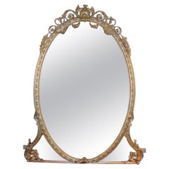 Antique Giltwood 19th Overmantel/Console Oval Mirror