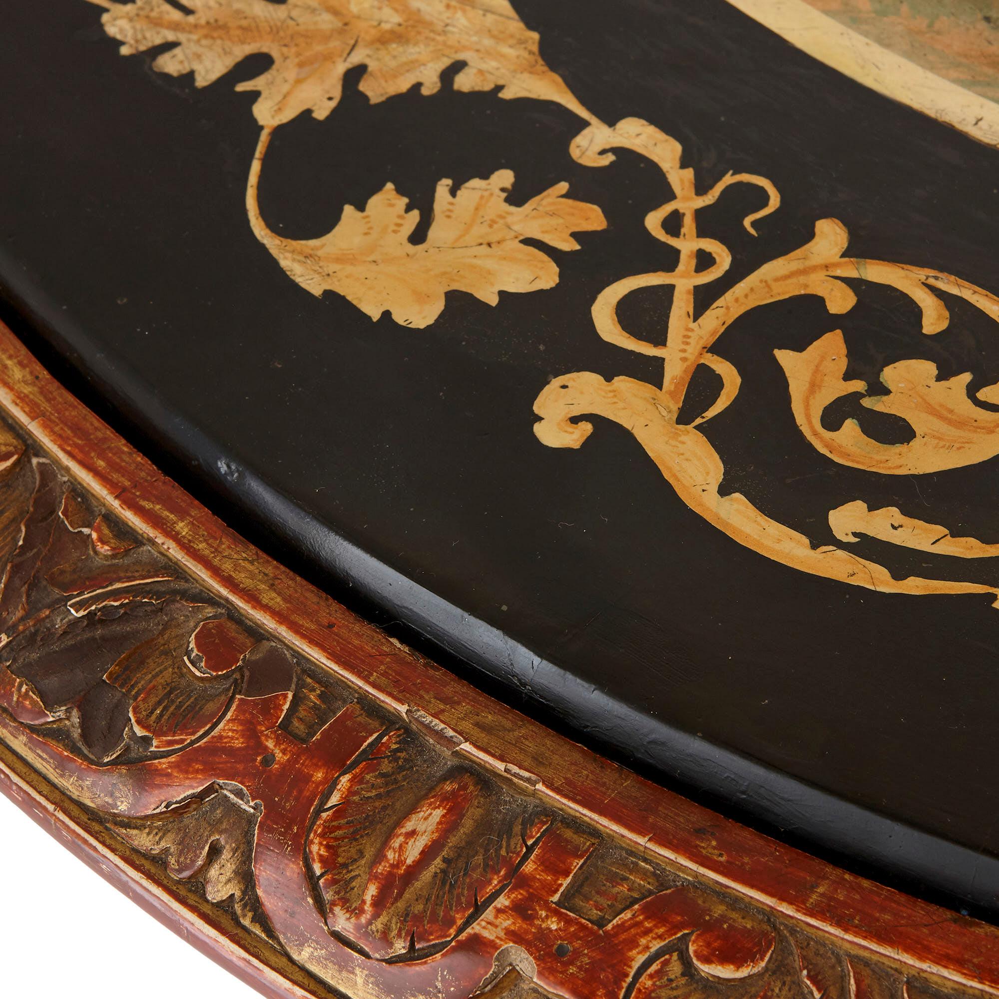 Table circulaire ancienne en bois doré et Scagliola, d'après Della Valle Brothers Bon état - En vente à London, GB