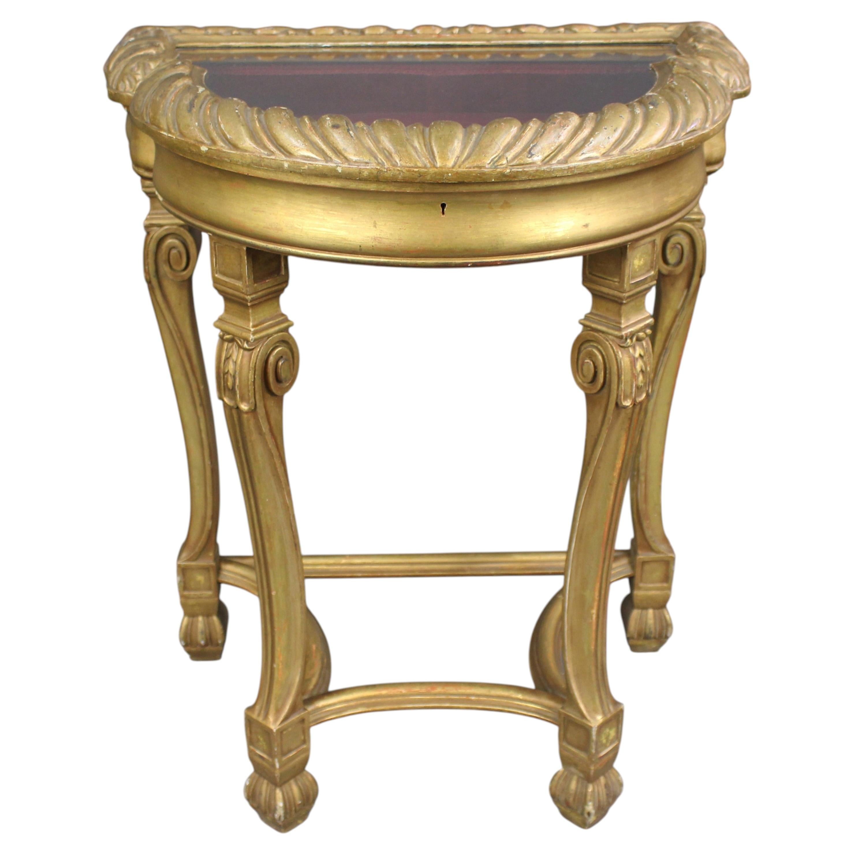 Antique Giltwood Demilune Bijouterie Display Table c.1900 For Sale