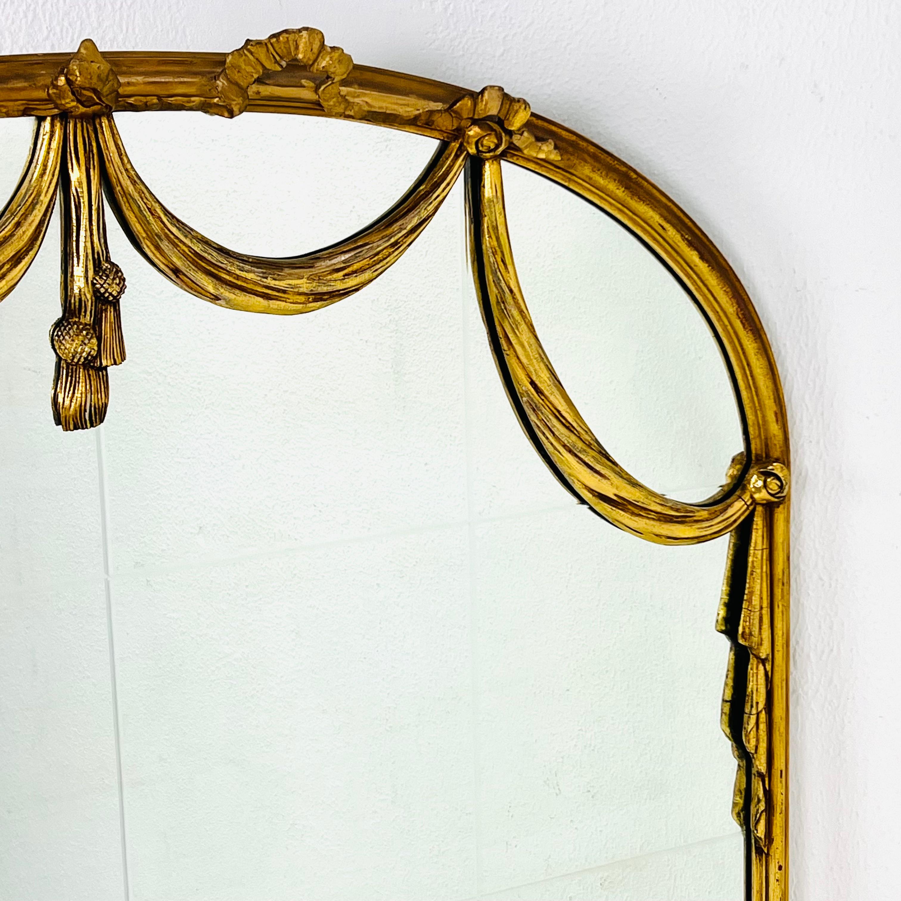 Antique Giltwood Draped Swag & Ribbon Windowpane Mirror For Sale 4