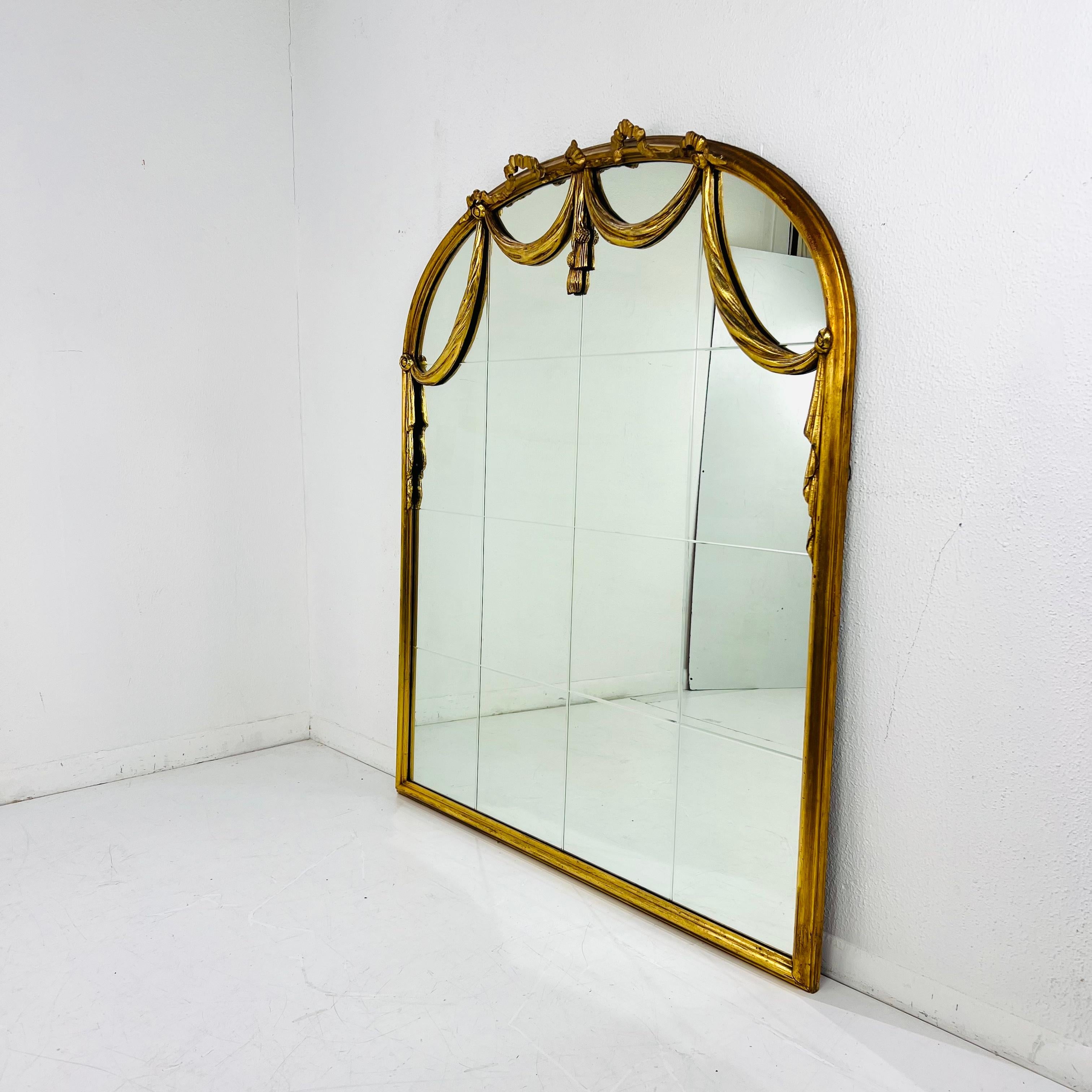 Antique Giltwood Draped Swag & Ribbon Windowpane Mirror For Sale 6