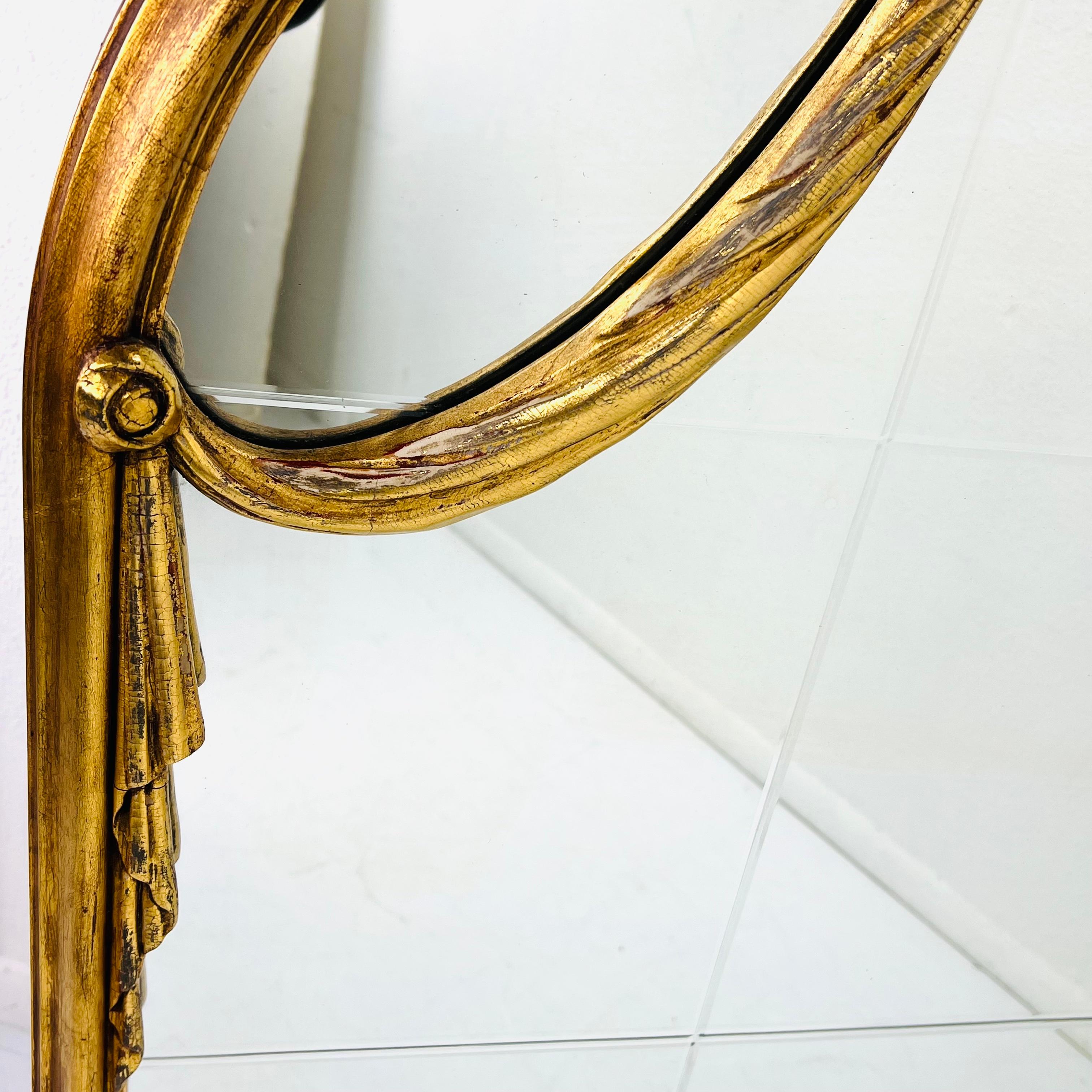 Antique Giltwood Draped Swag & Ribbon Windowpane Mirror For Sale 3