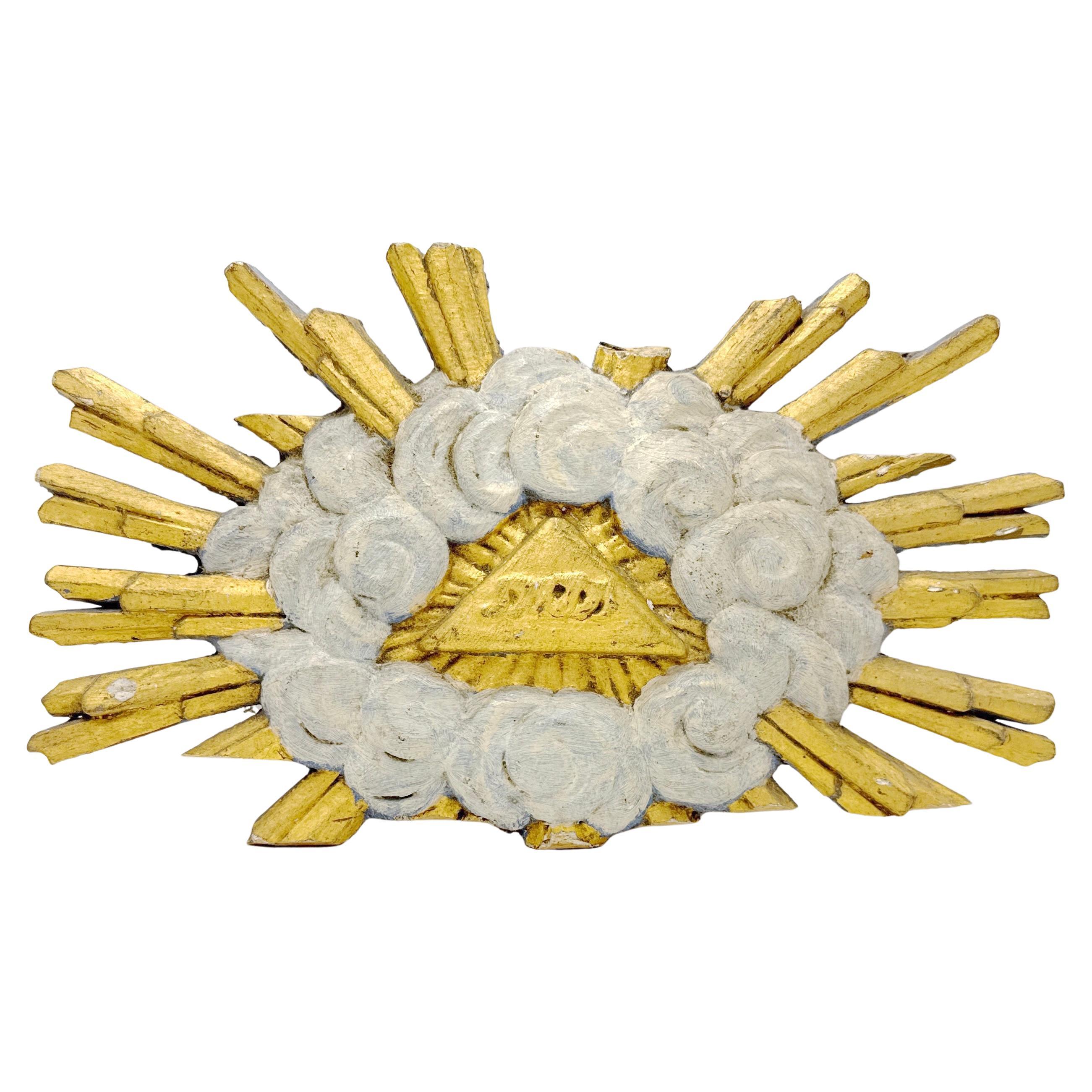 Scultura ecclesiastica antica in legno dorato - Gloria del Tetragramma in vendita