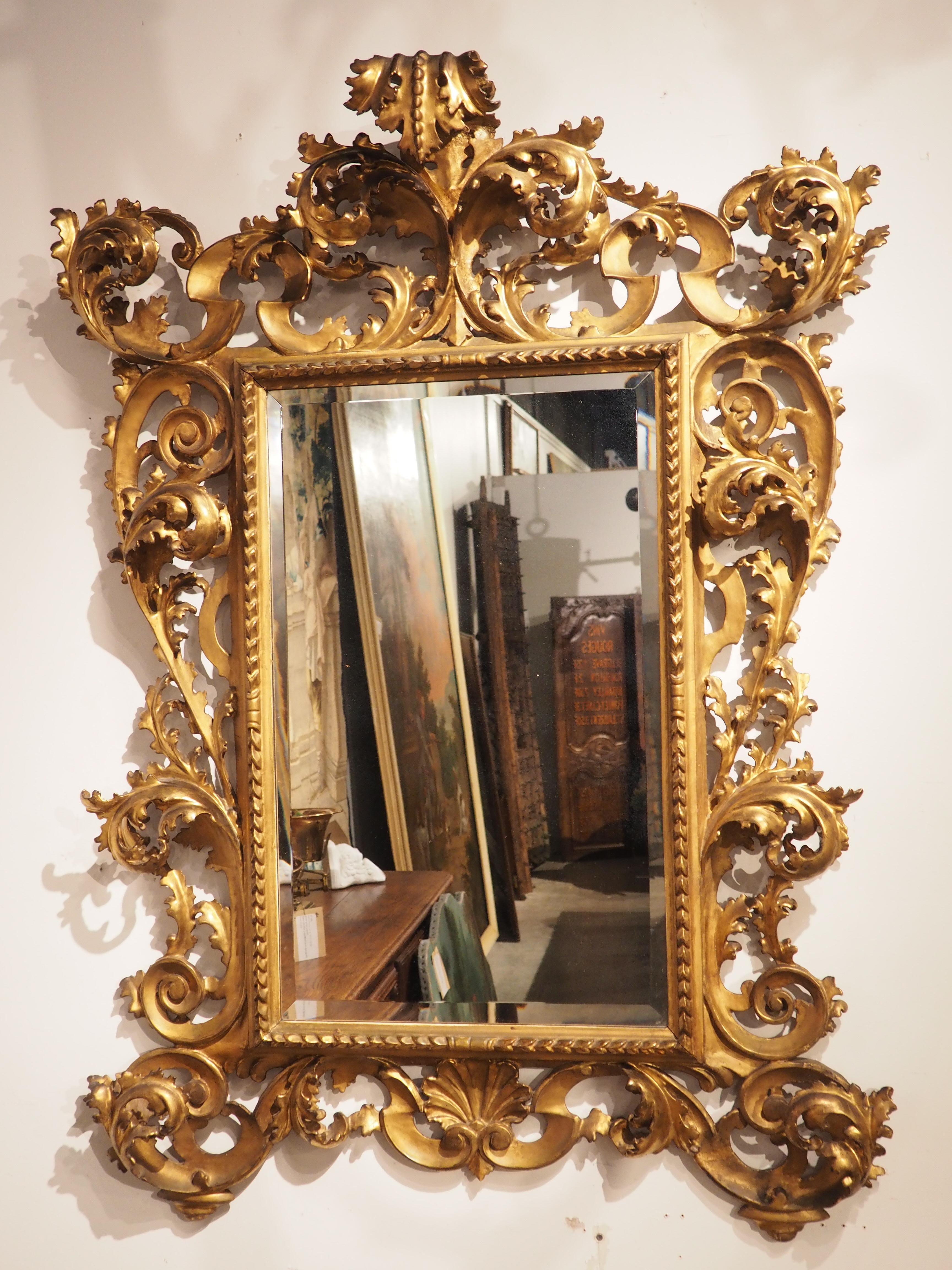 Hand-Carved Antique Giltwood Florentine Mirror, circa 1850 For Sale