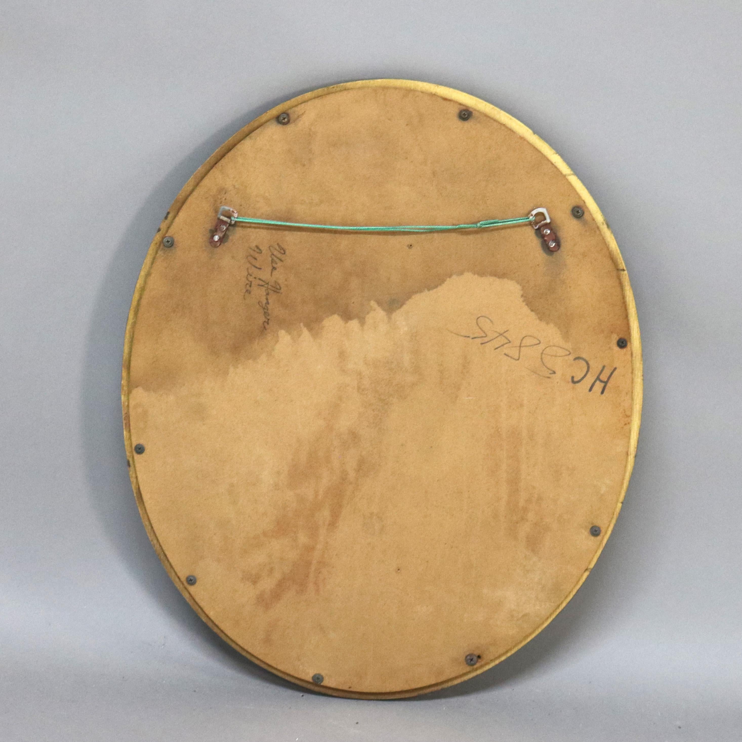 Specchio Antique Mirror ovale da parete con cornice in legno d'orato C1930