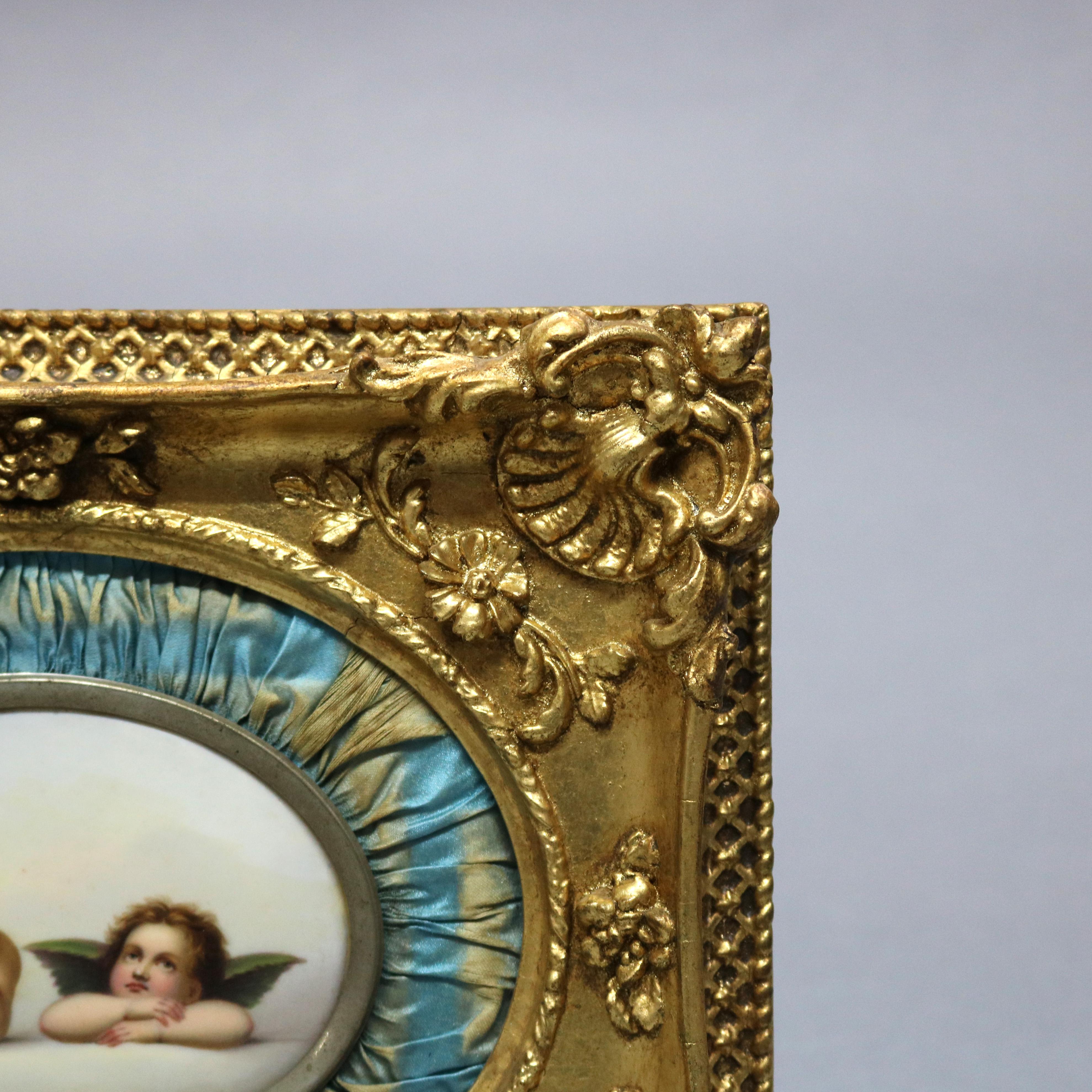 Fired Antique Giltwood Framed Painting on Porcelain KPM School of Winged Cherubs 19thC