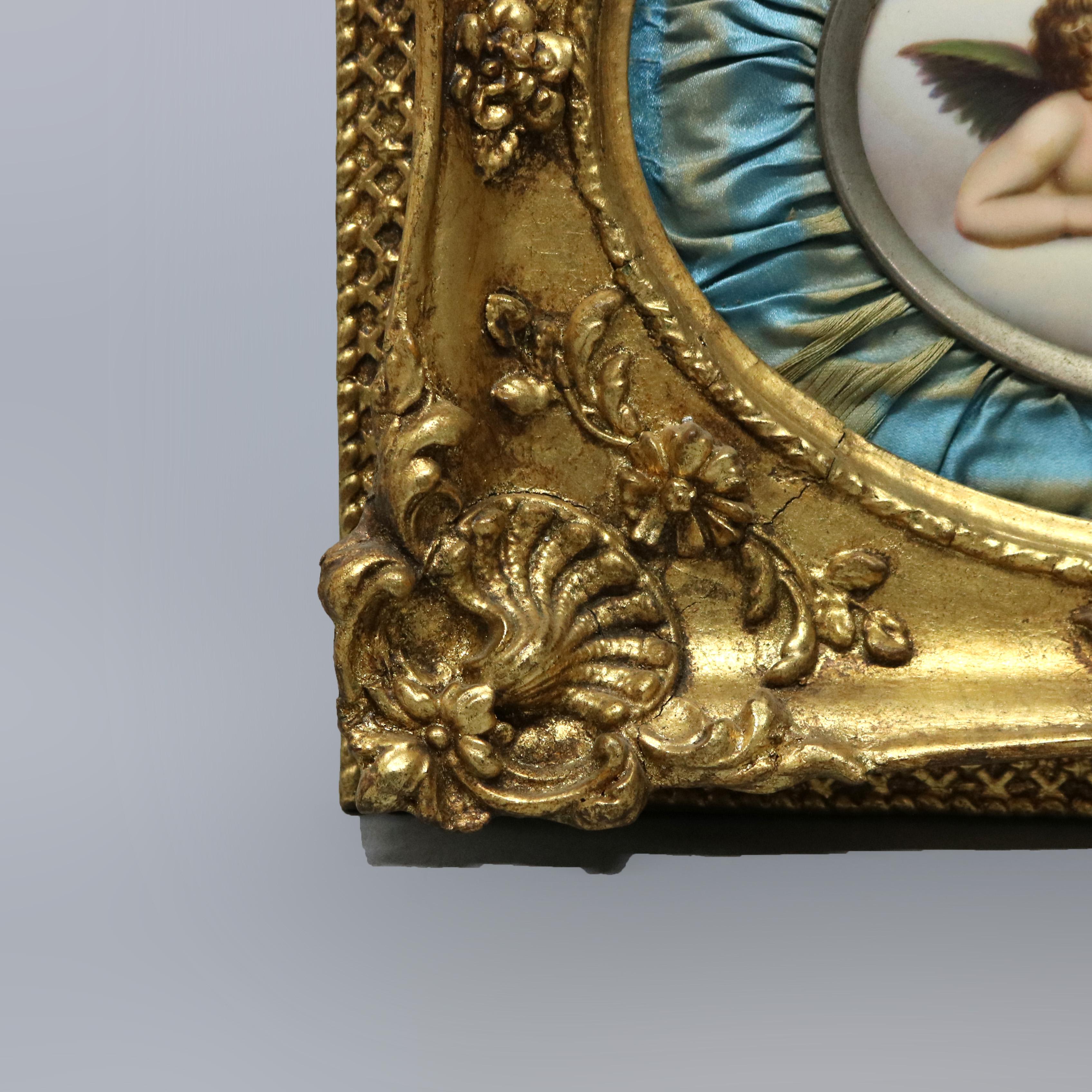 Antique Giltwood Framed Painting on Porcelain KPM School of Winged Cherubs 19thC In Good Condition In Big Flats, NY