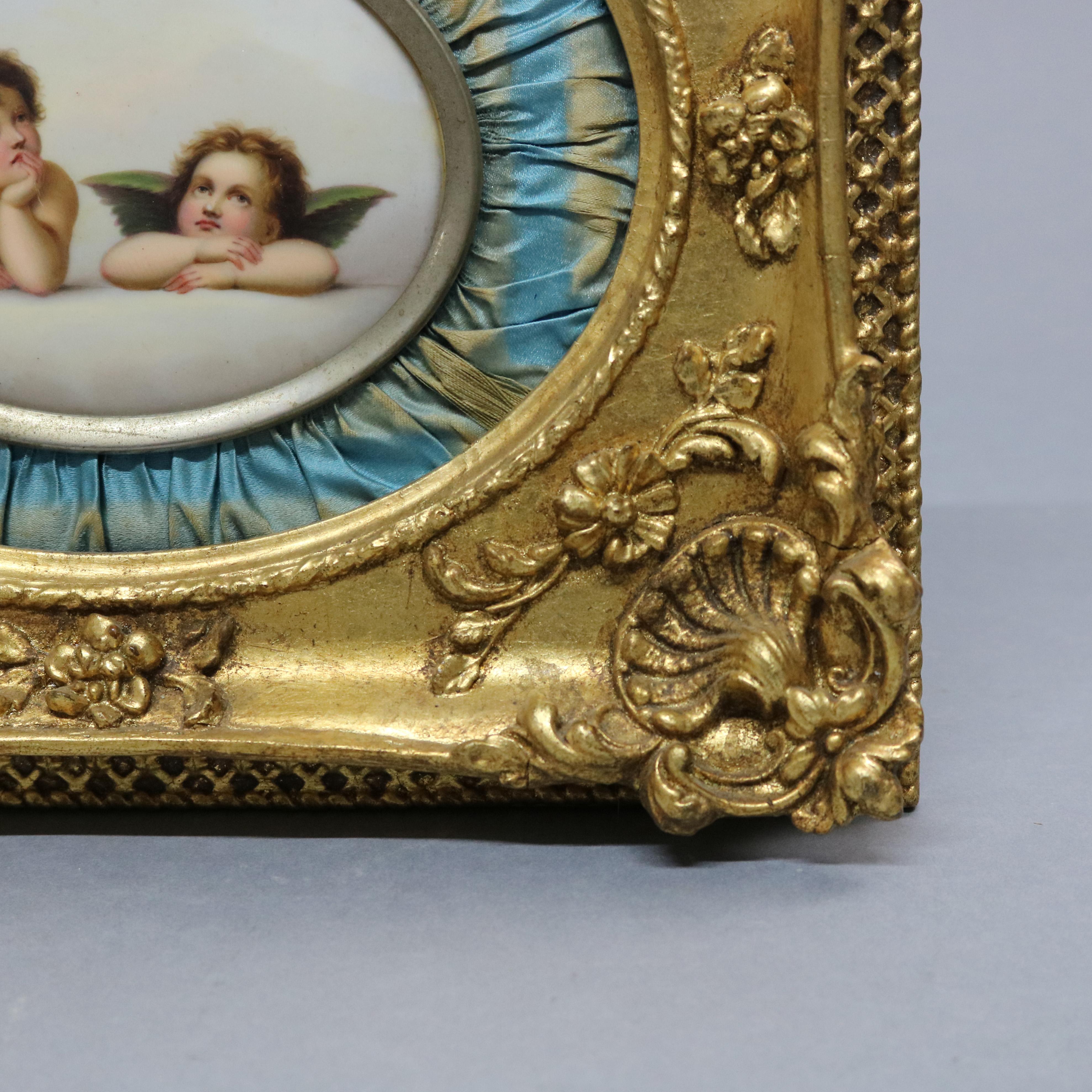 19th Century Antique Giltwood Framed Painting on Porcelain KPM School of Winged Cherubs 19thC