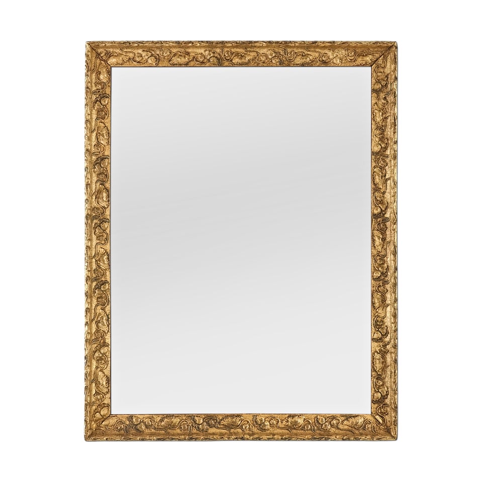 Antique Giltwood French Wall Mirror With Poppy Decoration, circa 1930 For Sale