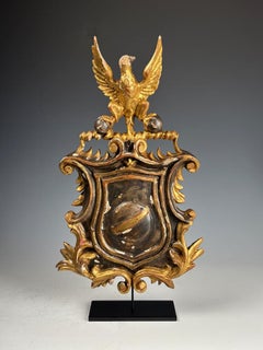 Antique Giltwood & Gesso Coat of Arms with Eagle – Hand-Carved Decorative Crest