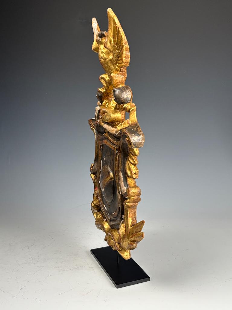 18th Century and Earlier Antique Giltwood & Gesso Coat of Arms with Eagle – Hand-Carved Decorative Crest For Sale